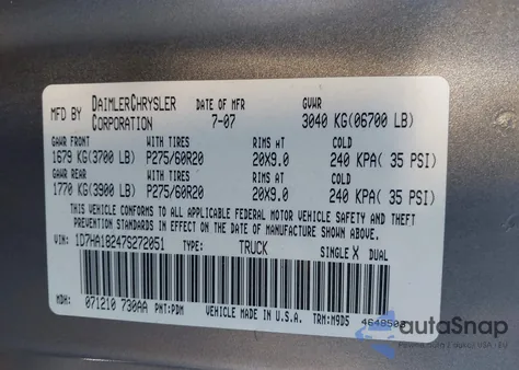 2007 Dodge Ram 1500 Slt from USA, damaged, VIN 1D7HA18247S272051